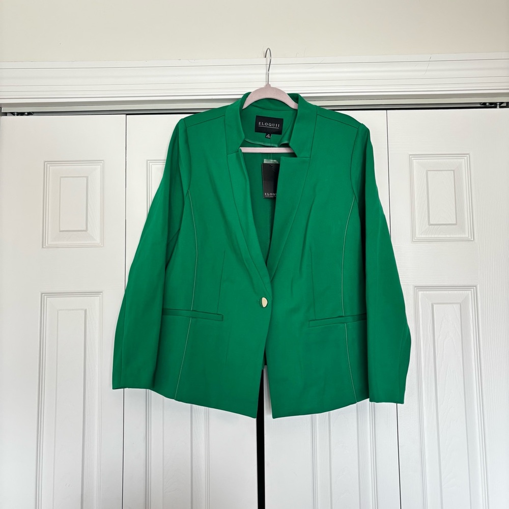 Eloquii Vibrant Green One-Button Blazer -   18W